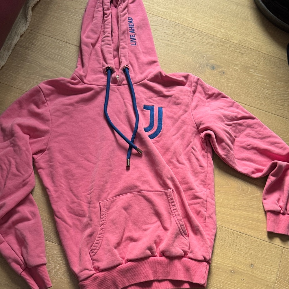 Juventus Pink Hoodie with Blue Logo. Made in Italy